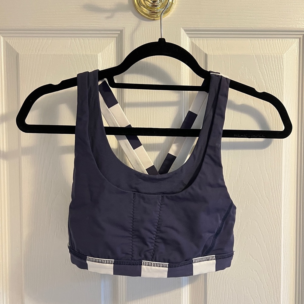 Lululemon, sports bra, athletic wear, purple, white